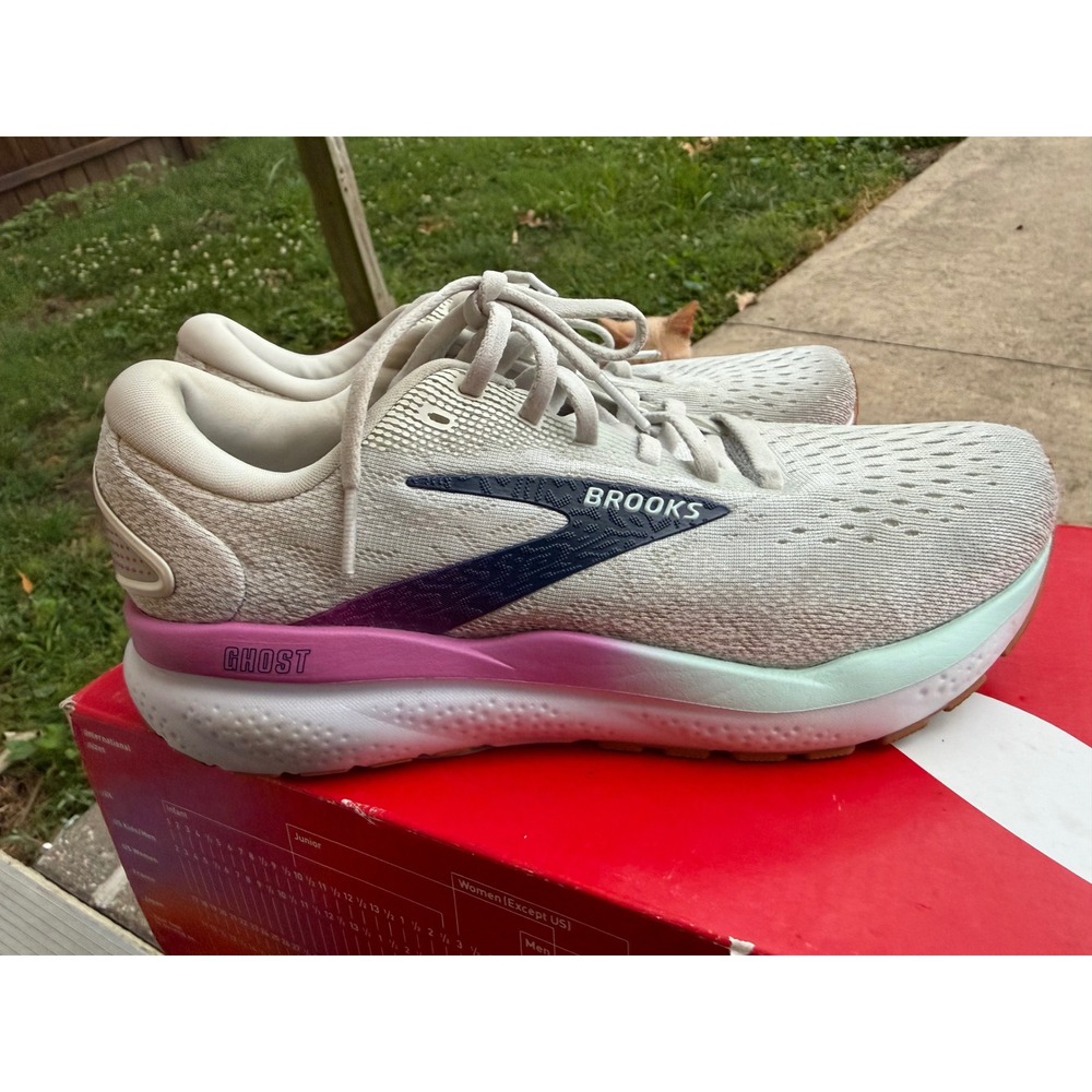 Brooks Ghost 16 Womens Running Shoes White Purple Mint 1204071B175 Size 8
